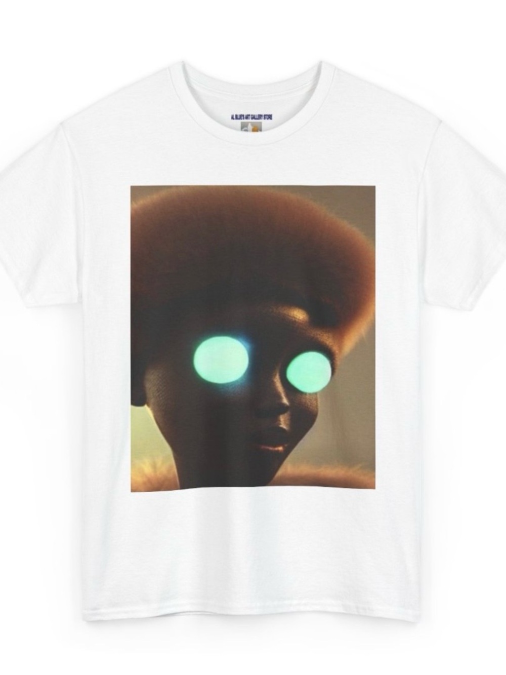 Al Blue designed,White Graphic Tee with Mint Glow Eye Illustration